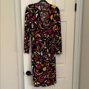 Anne Klein Colorful Abstract Long Sleeve Dress